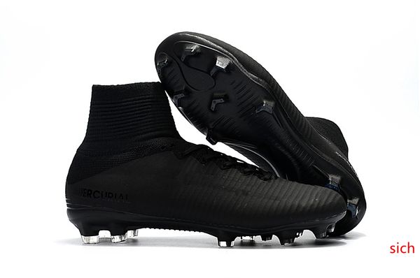 

new arrival full black soccer cleats mercurial superfly kids soccer shoes high ankle cristiano ronaldo mens womens football boots