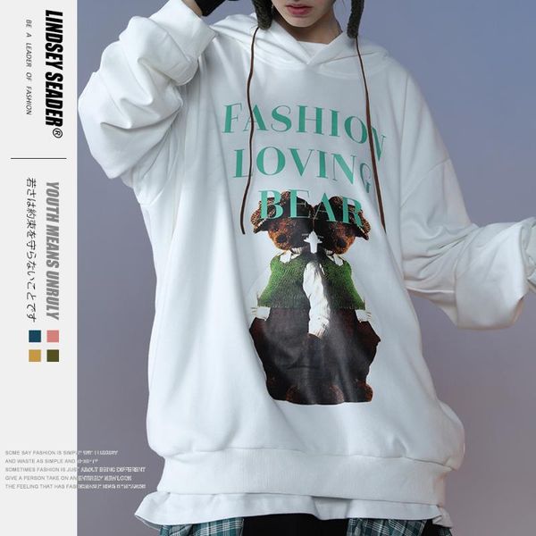 

lindsey seader men hip hop hoodie sweatshirt lonving bear print harajuku hooded pullover streetwear 2020 autumn cotton hoodies, Black