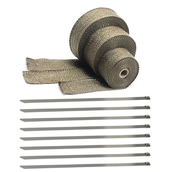 

1set 5cm*5m 10m 15m exhaust heat wrap roll for motorcycle fiberglass heat shield tape with stainless ties
