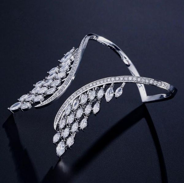 

classic design feather wing cubic zircon rose gold color engagement open bangle for bridal party jewelry bp2088, Black