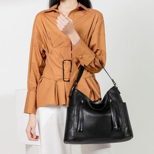 

women shoulder bags vintage fashion handbags female pu leather messenger bag ladies tassel handle bags