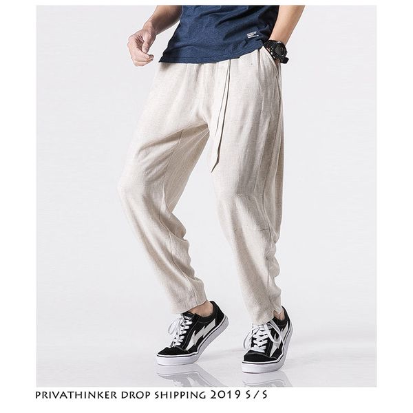 

dropshipping men streetwear joggers pants 2019 mens summer cotton linen thin sweatpants male hip hop grey trousers plus size, Black