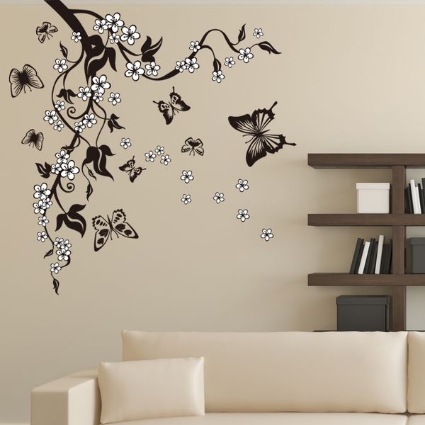 

creative butterfly flower branch decorative wall stickers home decor living room decorations pvc wall decals mural art