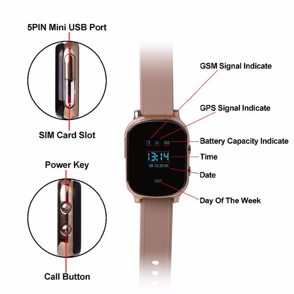T58 Smart Watch Kids Child Child Allder White GPS Track Braclet Personal Locator GSM Tracker Устройство Wi-Fi Позвоните бесплатно Наручные часы для Android iPhone