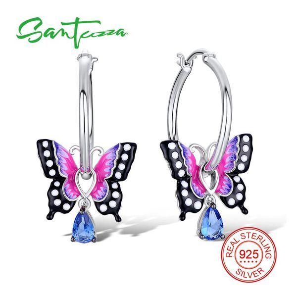 

santuzza silver butterfly earrings for women 925 sterling silver dangle earrings silver 925 blue crystal party jewelry enamel