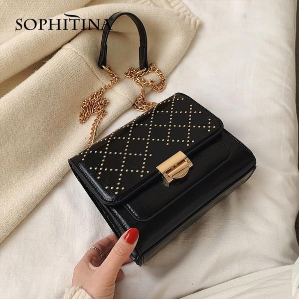 

sophitina fashion women handbags metal chain rivet sequined decoration buckle design flap bags stylish handbags e25