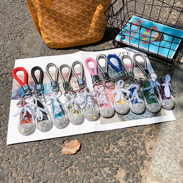 

fashion sport shoes keychain mini 3d diamonds canvas shoes canvas sneakers tennis keychain chucks for women men jewelry, Silver