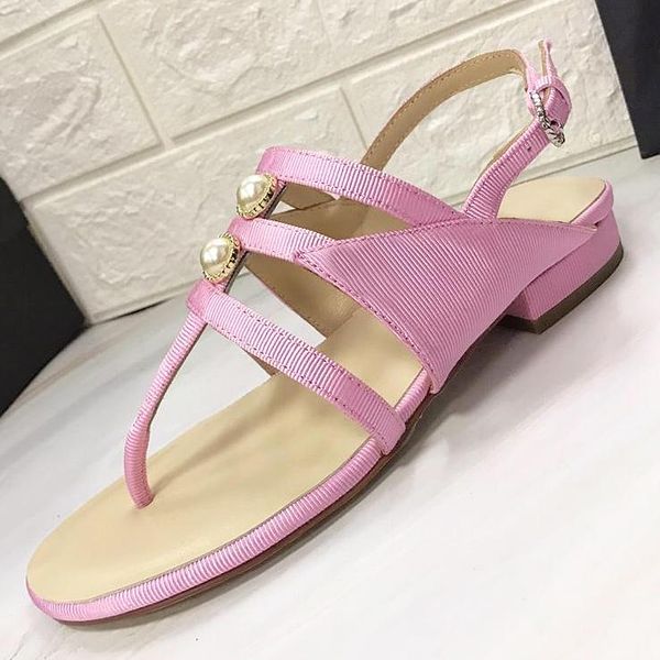 

design ladies flat sandals fashion womens shoes pearl buckle with slippers casual shoes pearl pinch sandals with original qy, Black