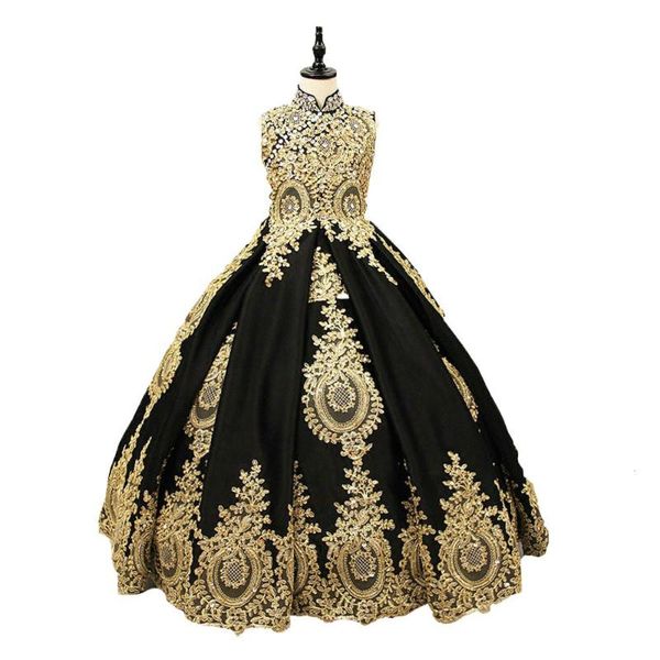 

100% real actual beaded appliqued lace puffy customized plug big size gold black flower girl dresses mfa272, Red;yellow