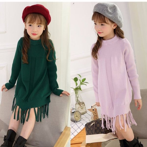 

korean cotton tassels girl long sweater children autumn winter garment, Blue
