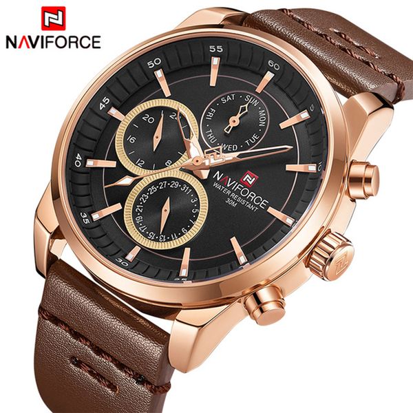 

naviforce watches men fashion casual quartz 24 hours date watch man leather waterproof clock relogio masculino, Slivery;brown