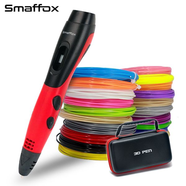 

original smaffox 3d pen with 18 colors 54 meter filament 3d printer pens with lcd display artist drawing pen molding, Black;red