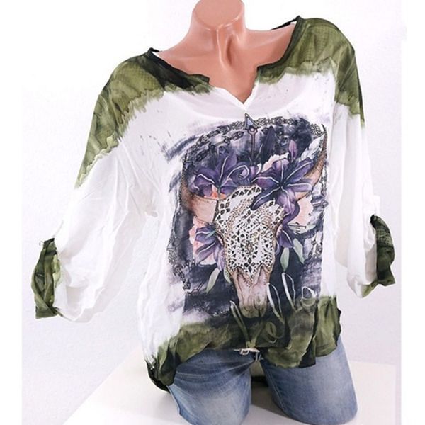 

v-neck cartoon printed long sleeve womens shirt women blouse new female ladies clothing, White