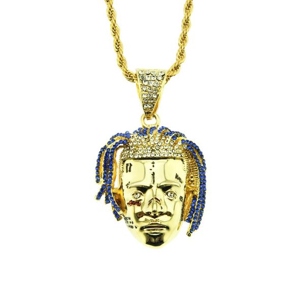 

men hip hop xxxtentacion rapper pendant necklaces pave setting rhinstone male hiphop iced out necklace jewelry gifts, Silver