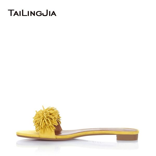 

women flat fringe sandals yellow beach shoes vacation slippers black summer mule shoes large size thing fringed slides wholesale