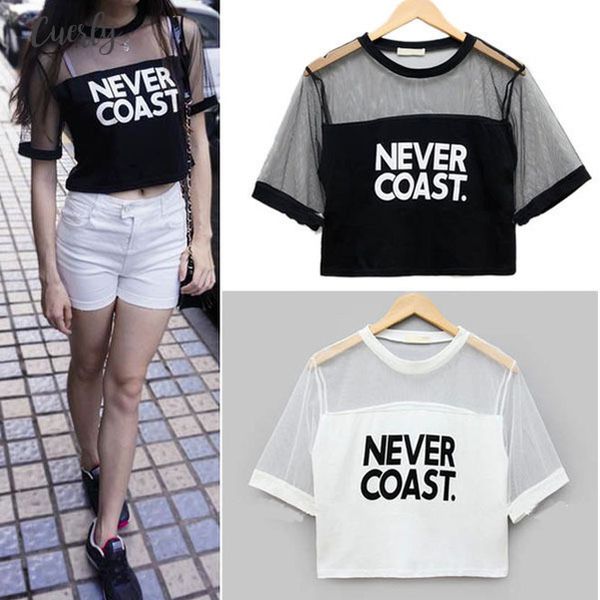 

woman clothes 2020 women t shirt crop shirt sleeve mesh see through short for pl2 drop shipping, White