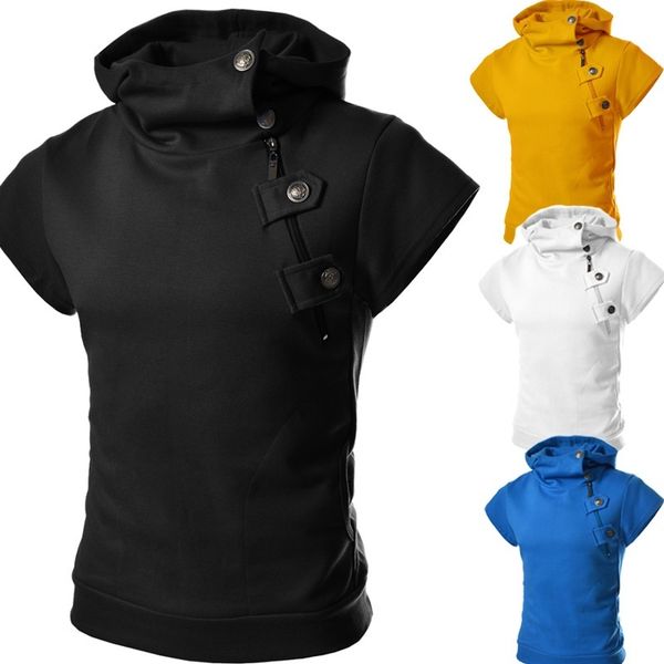 

zogaa brand mens hip hop hoodies solid slim short sleeve casual cotton streetwear gyms bodybuilding sweatshirt, Black
