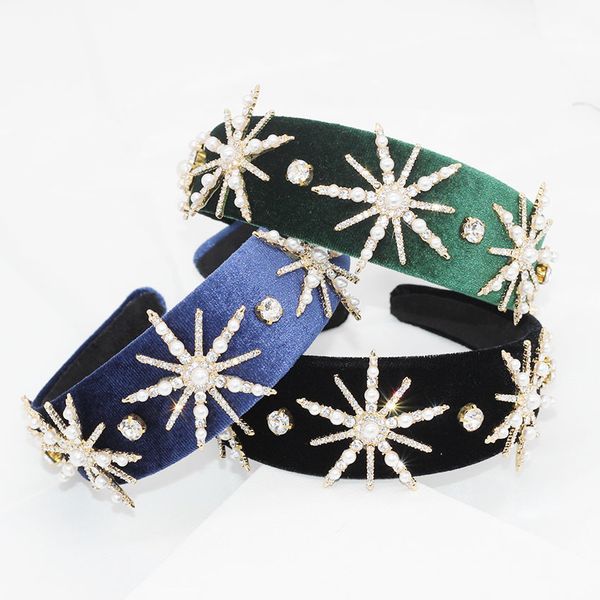 

new fashion pearl baroque rhinestone stars exaggerated headband personality catwalk ball headband 824, Golden;white
