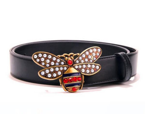 

горячие продажи 2019 мода желтой пчелиной пряжки мужчины женщина конструктор ремни европейский стиль high1 марка поясов real кожаного ремня, Black;brown