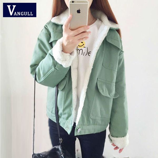 

vangull 2019 women winter jacket new thick lambs hooded coat jacket women plush cashmere students warm fur cotton coats jackets, Black;brown