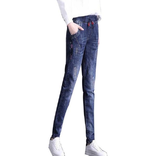 

women high waist vintage long jeans pants slim lace up pencil jeans full length skinny fashion trousers aa11250, Blue