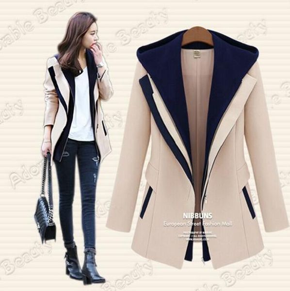 

wool blends explosion models in europe and america new winter jacket women slim false two hooded wool coat 71180, Black