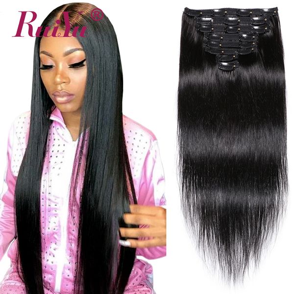 

перуанский remy прямой зажим для волос в человеческих волос natural color 8 pieces / set full head устанавливает 120g ruiyu клип на наращива, Black;brown