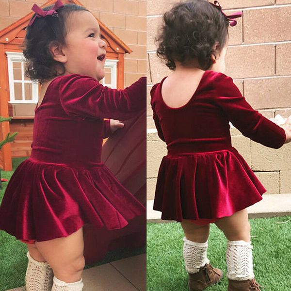 

fashion newborn infant baby girls velvet long sleeve dress princess party pageant tutu dresses 0-24m, Red;yellow