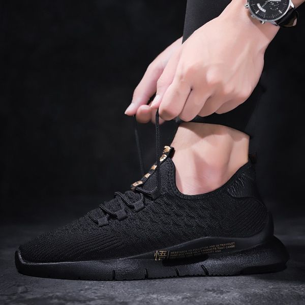 

flats sneakers trend men fashion outdoor shoes casual walking mesh light breathable quality shoes comfortable for high wwmcc, Black