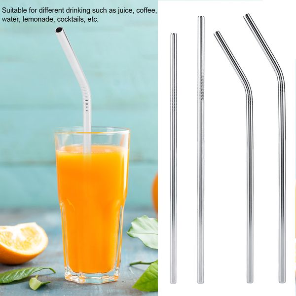 

reusable stainless steel metal reusable straignt bent drinking straws fruit juice drinks straw