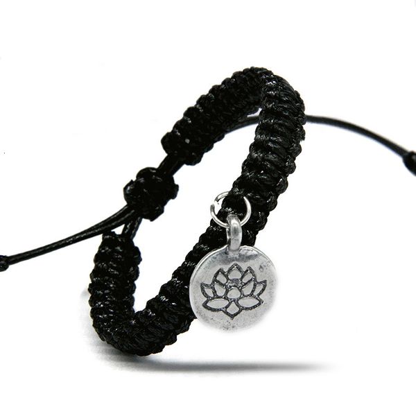 

lotus flower charm bracelets for women male silver letters handmade lucky rope chain adjustable size jewelry gifts decoration, Golden;silver