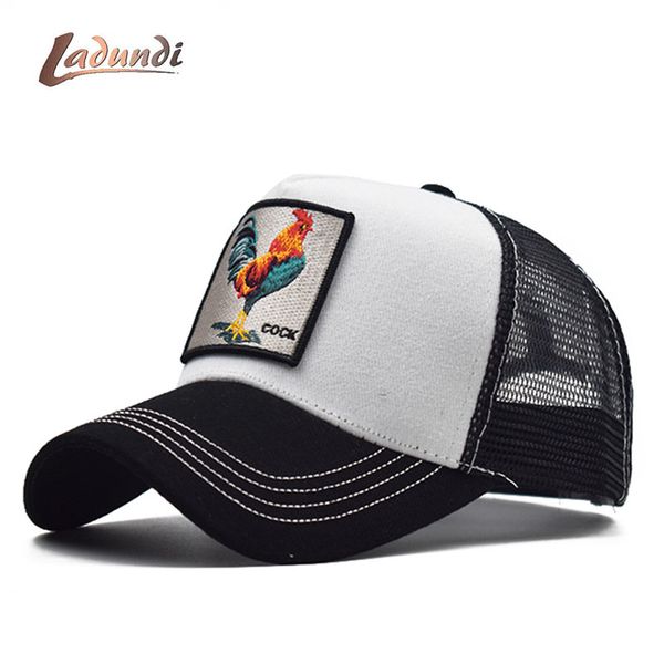 

new baseball caps rooster embroidery hip hop hats men snapback breathable mesh bones fashion streetwear cock trucker cap women, Blue;gray