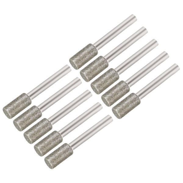

uxcell diamond burrs for carving rotary tool 1/4-inch shank 6mm pointed 150 grit 10 pcs cylindrical 10mm