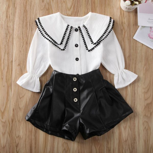 

imcute 2020 infant toddler kids baby girls boys buttons autumn kids long sleeve clothes tassel shirt leather shorts outfits y200325, White