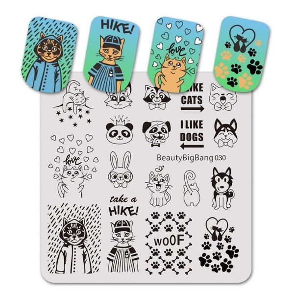 

beautybigbang stamping plates 6cm square panda cat dog heart image stainless steel nail art stamping plates stencil template, White