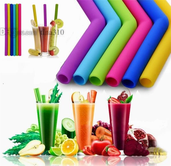 

new silicone drinking straws set straight bent flexible reusable straws with 2pcs cleaning brushes 8pcs/set silicone straw 4688