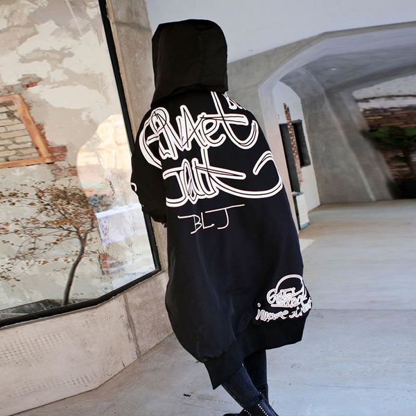 

letter plus size parka fashion new full sleeve elegant black straight loose hooded collar casual minority parka gcc3156