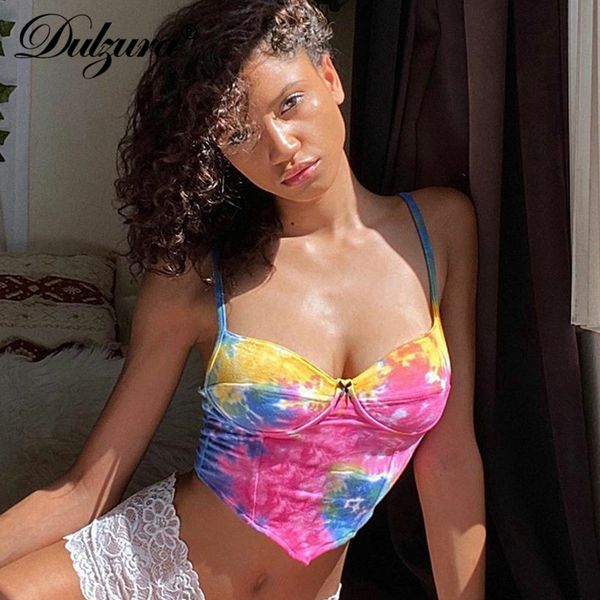

dulzura tie dye strap bow women crop camis bodycon backless party club streetwear 2020 summer clothes outfit cute slim, White