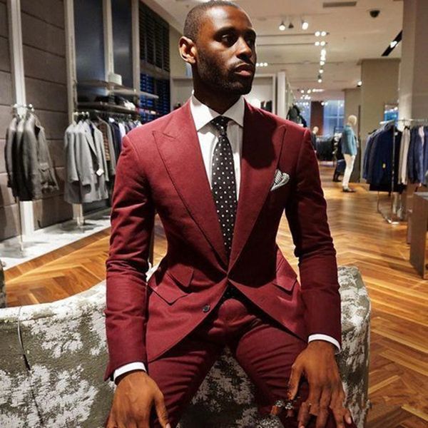

stylish design groom tuxedos two buttons burgundy peak lapel groomsmen man suit mens wedding suits (jacket+pants+tie) 4258, Black;gray