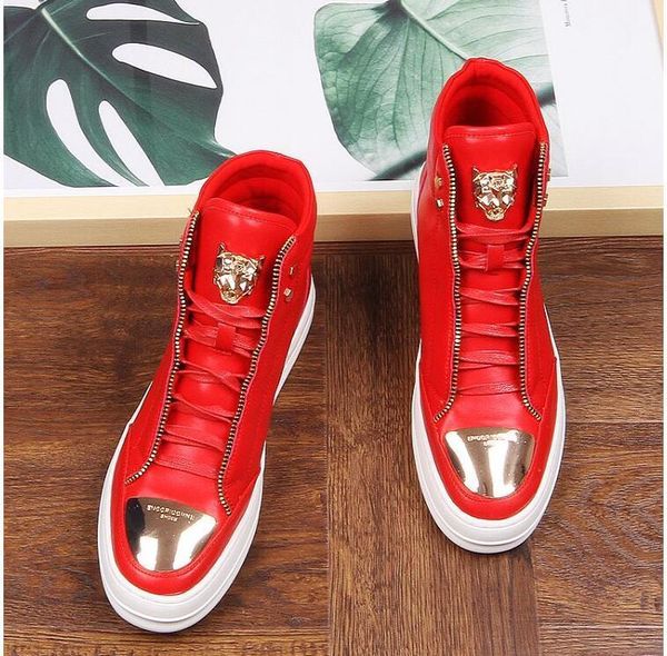 

высокое качество мода мужчины высокого top британский стиль rrivet обувь мужская причинно обувь люкс красный белый bottom резиновые обувь дл, Black