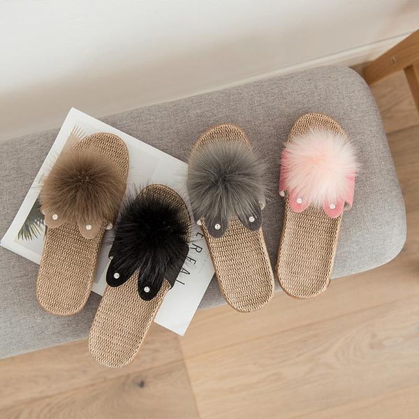 

sagace women plus size furry slippers summer fur slides women slip home sandals ladies fur slippers indoor / outdoor flats, Black