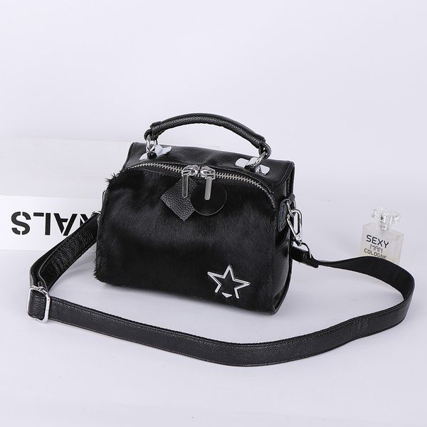 

telastar] women fur bags genuine leather handbag horse hair retro banquet totes wide shoulder strap crossbody bag winter warm