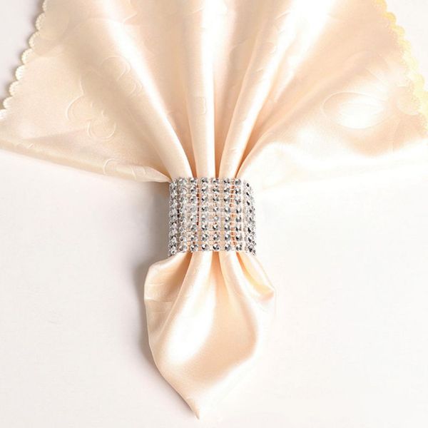 

50pcs 8 row rhinestone napkin rings holder wedding banquet party table decor set chairs buckles handmade party supplies