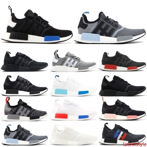 

2019 nmd runner r1 primeknit running shoes mens womens stripes black blue glow trainer sport sneaker designer shoe with