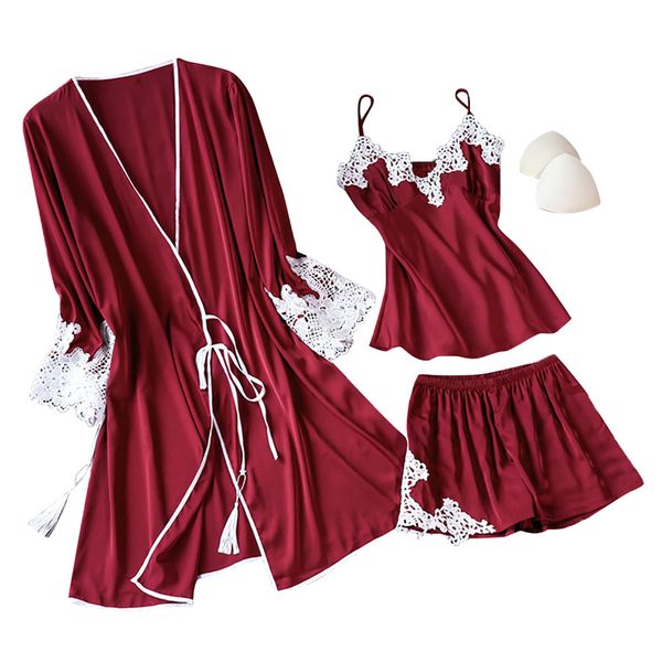 

весна лето пижамы для женщин пижамы кружева sleepwear v-образным вырезом pijama mujer 3 бюстье, Black;red