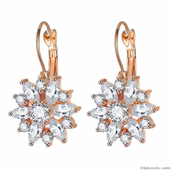 

3-color Crystal Flower Earrings For Women Fashion Bijoux Love Wedding Statement Earrings Brinco Jewelry New