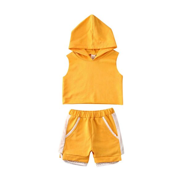 

2020 toddler baby girl clothes sets solid crop hooded pants sport summer outfit set 1-6y, White