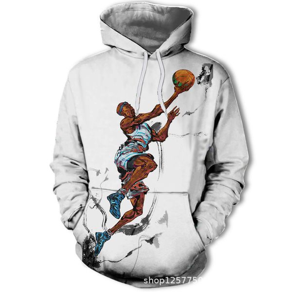 

mens designer 3d digital printing dribbling casual sweater long sleeve hooded top, Black