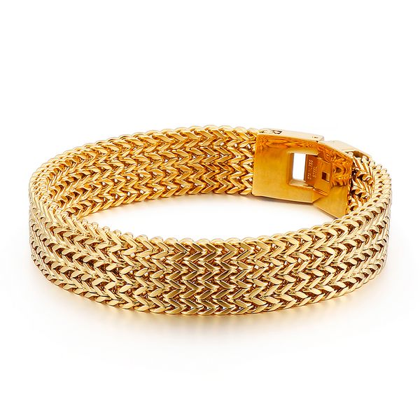 

fashion men punk curb chain silver color gold retro black stainless steel four layer keel chain square scale bracelets jewelry, Golden;silver