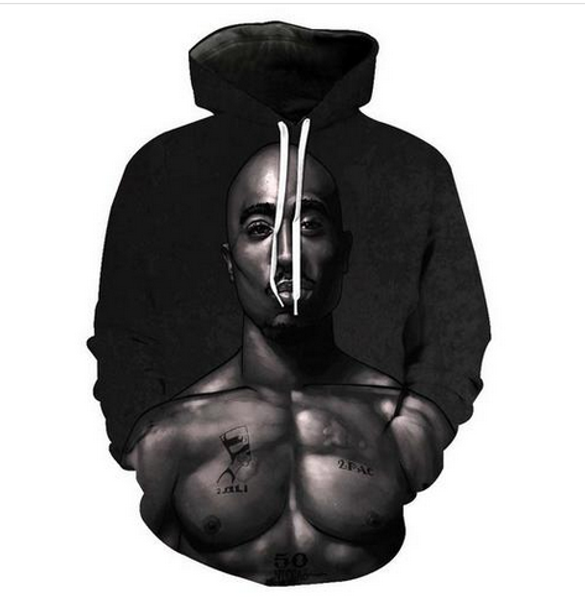 

новая мода толстовка мужчины / женщины 3d толстовки печати 2pac tupac унисекс тонкий стильный толстовки с капюшоном lms081, Black